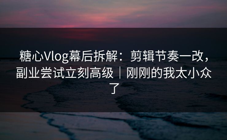 糖心Vlog幕后拆解：剪辑节奏一改，副业尝试立刻高级｜刚刚的我太小众了